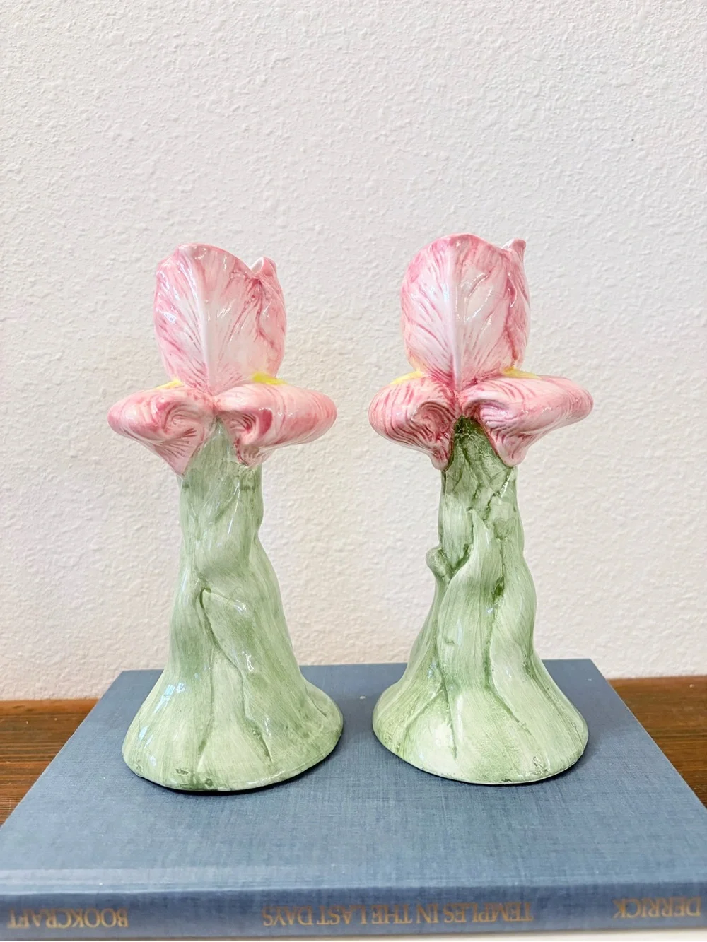Handcrafted Pink Flower Ceramic Candle Holders - Set of 2